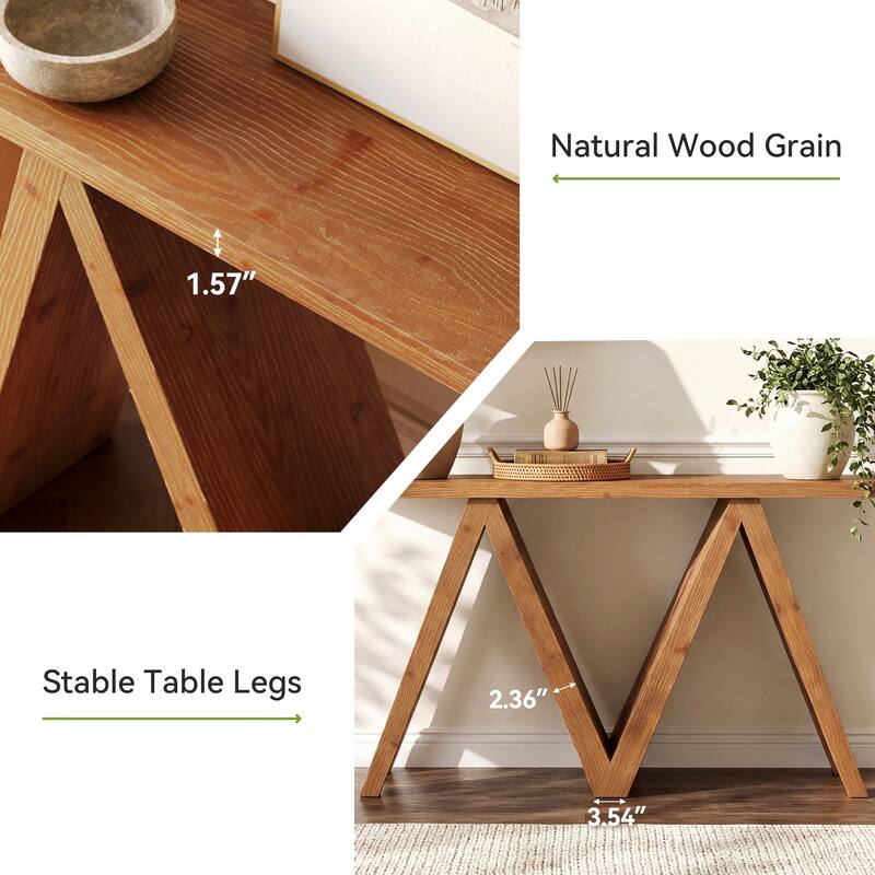 63'' Solid Wood Console Table with M-Shaped Base for Entryway, Hallway, Living Room, or Behind Sofa