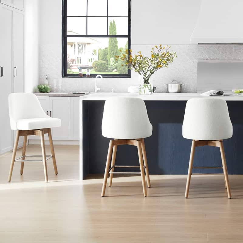 Rachel Upholstered Counter Height Swivel Barstool with Back Set of 2