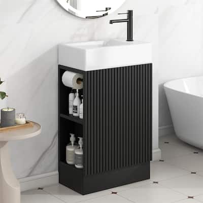 18.6" Bathroom Small Vanity Cabinet with Ceramic Sink, 2-Tier Shelf