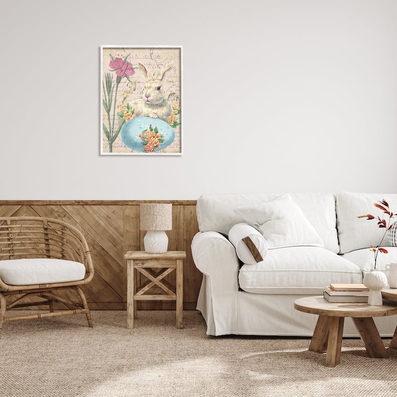 Stupell Easter Bunny Spring Blue Egg Vintage Postal Script Framed Wall Art