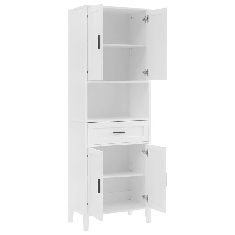 70.9" High Freestanding Tall Bathroom Cabinet with a Drawer, 2 Cabinets, 4 Soft-Close Doors, 2 Adjustable Shelves, Open Storage