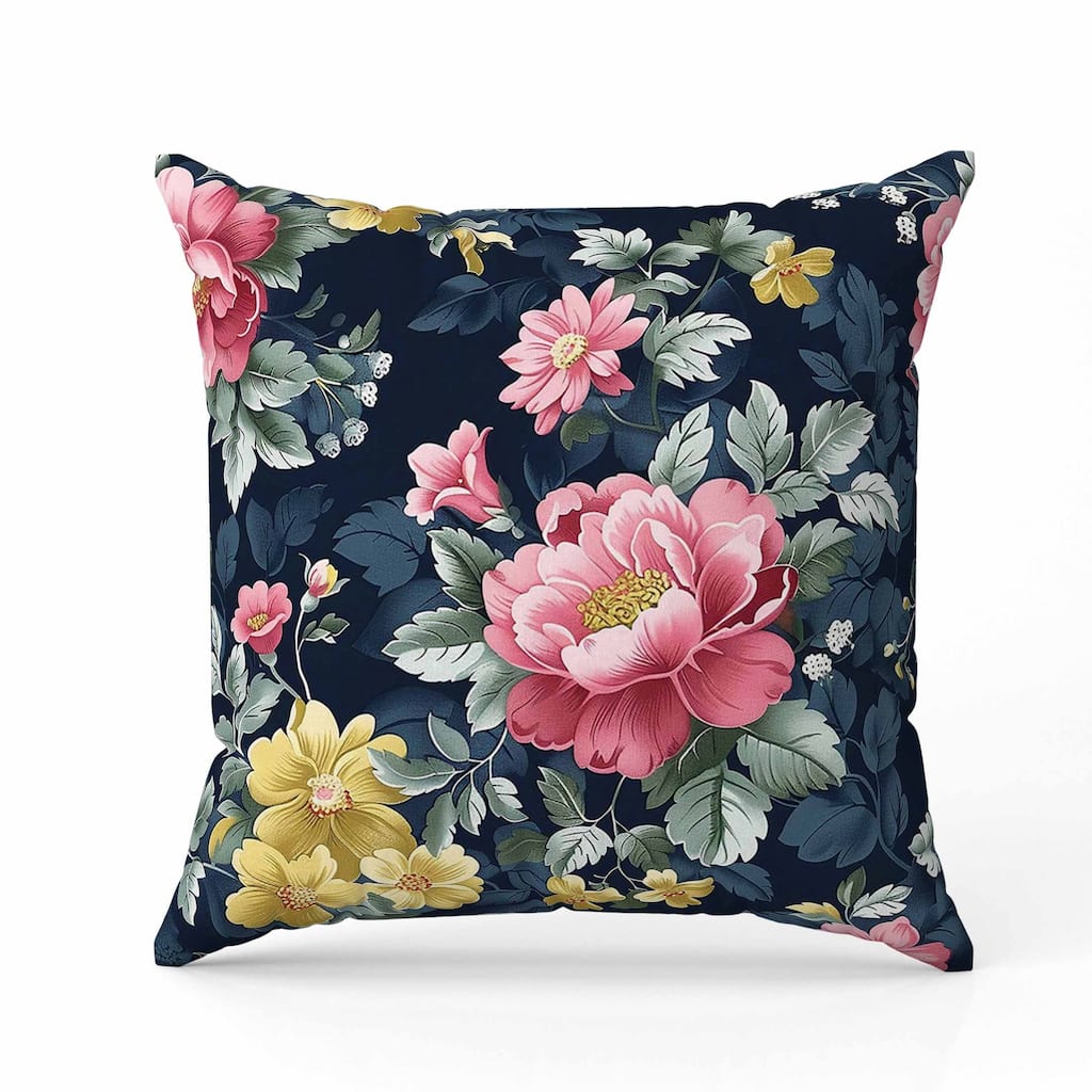 English Twilight Indoor/Outdoor Reversible Throw Pillow Blue and Pink