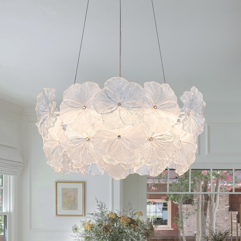 Modern LED Chandelier Clear & Frosted Glass Floral Petals Dimmable - Dia.19.69-in