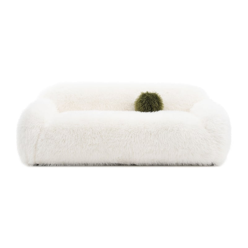 Furniture of America Cynra Modern 2-Piece Faux Fur Sofa Set with Ball Pillows