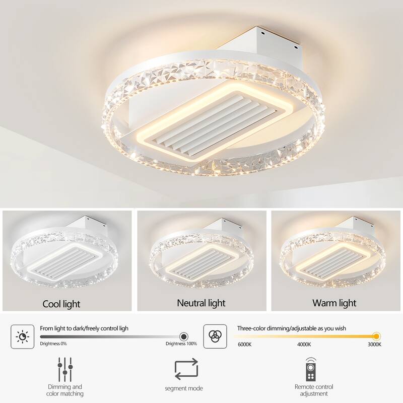 Modern Flush Mount Bladeless Fan Lamp with Lights Dimmable LED