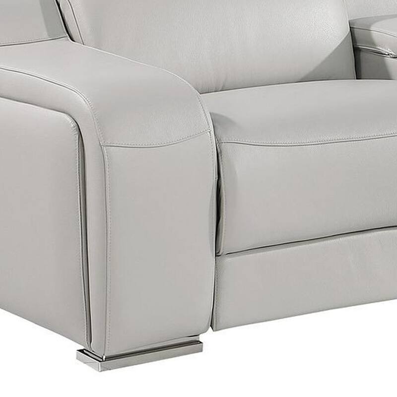 HomeRoots 129" Black Italian Leather Reclining USB Sofa
