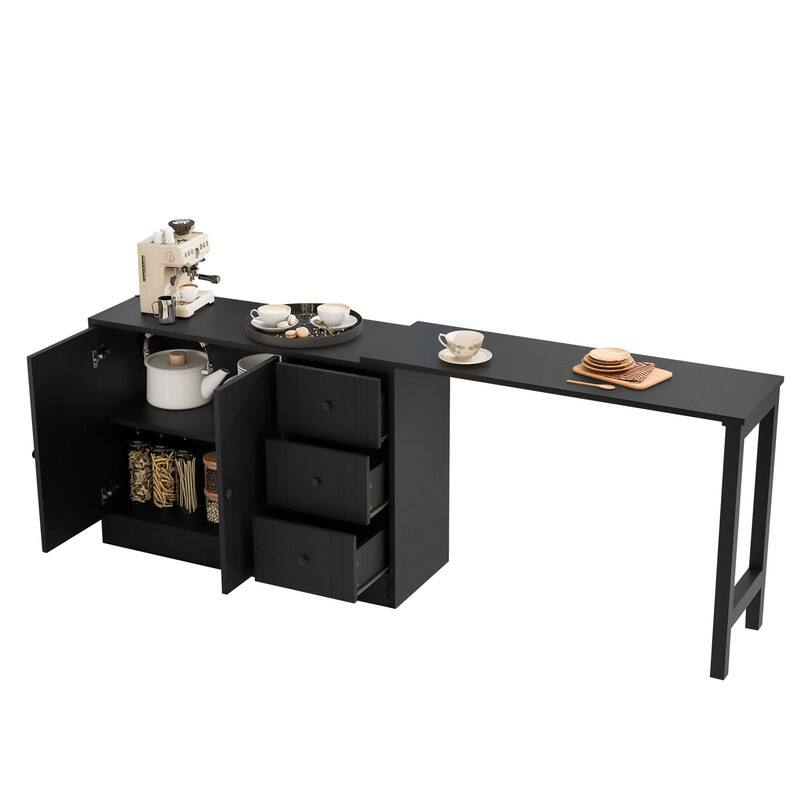 Multifunctional 89.7" Wooden Sideboard with Extendable Table and Storage for Living Room Organization