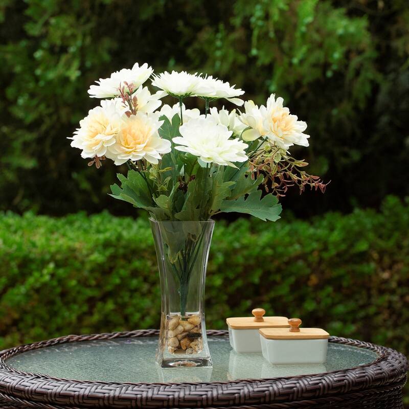 Mixed Artificial Daisy Floral Arrangements in Vase with River Stone, Table Centerpieces for Dining Room - Cream Yellow