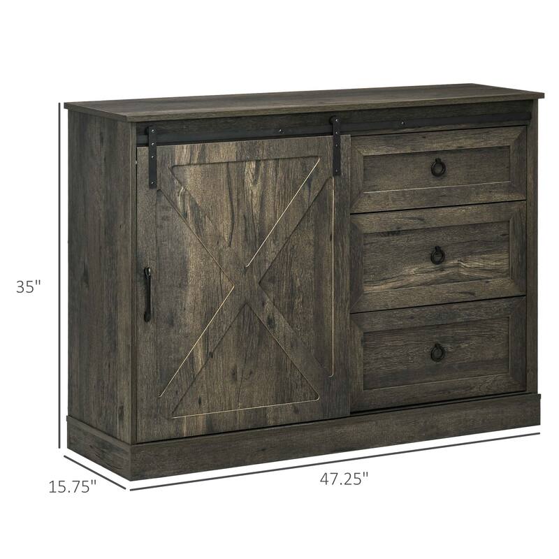 Sideboard Buffet Cabinet, Kitchen Cabinet Coffee Bar Cabinet with Sliding Barn Door and 3 Storage Drawers