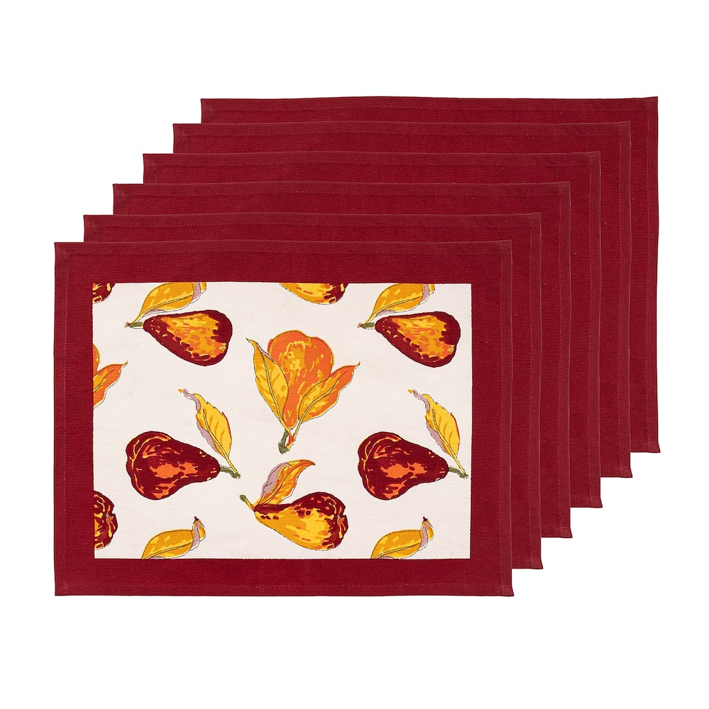 Couleur Nature Orchard Pear Mats - Burgundy - 15" x 18" - Set of 6 - 15 x 18