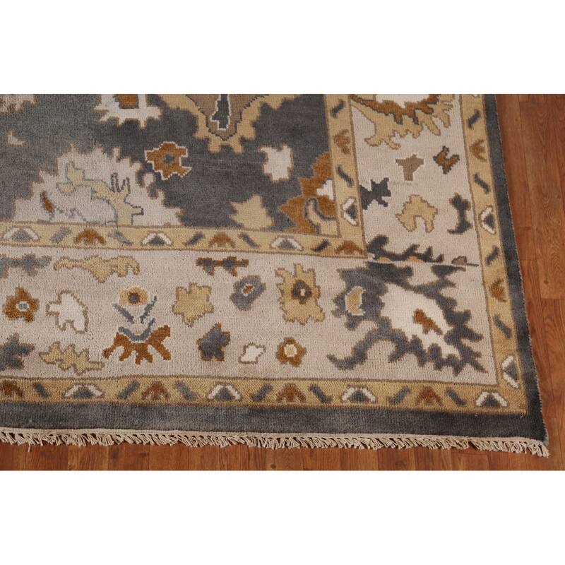 Grey Floral Oushak Oriental Area Rug Hand-Knotted Wool Carpet - 9'3"x 11'11"