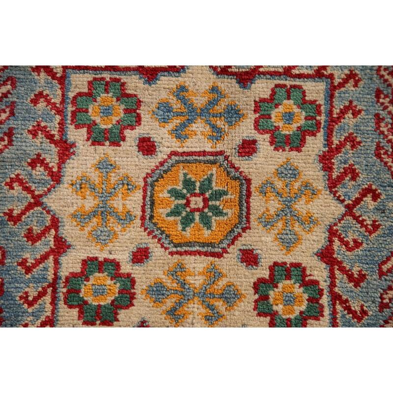 Geometric Kazak Oriental Accent Rug Hand-Knotted Wool Carpet - 3'5"x 5'0"
