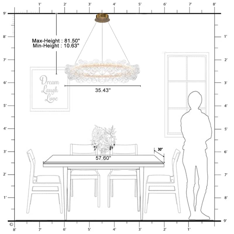 Crystal Bead LED Chandelier with Glass Globe, Adjustable