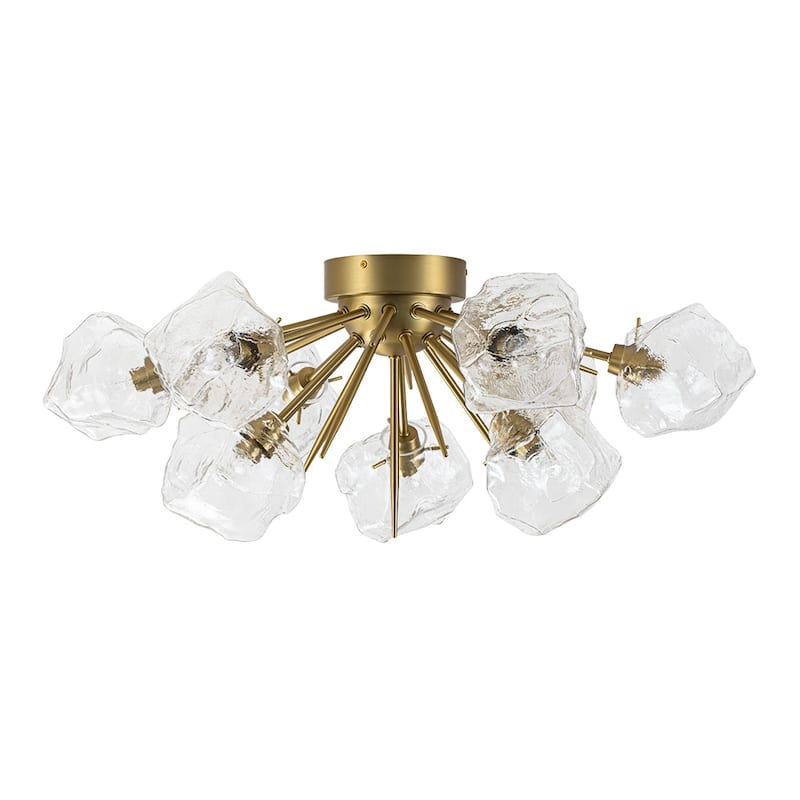 9-Light Modern Brass Irregular Ice Cube Glass Sputnik Semi-Flush Mount