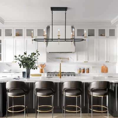 Modern 8-Light 49" W Linear Chandelier Black Gold Island Lights for Kitchen Island Dining Room - 49.2" W x 13.4" D x 11" H