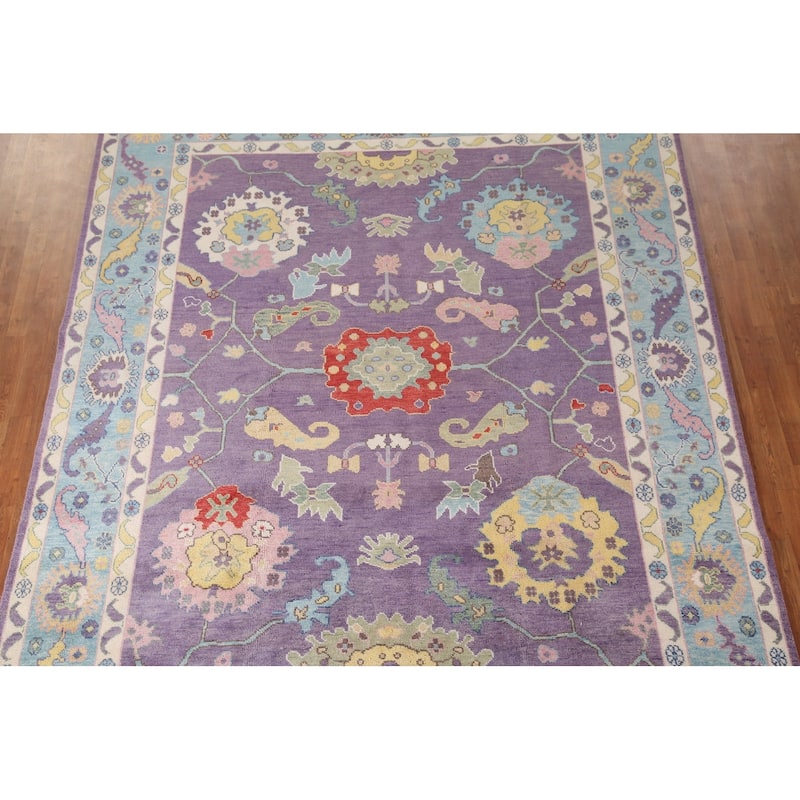 Purple Floral Oushak Indian Area Rug Handmade Wool Carpet - 8'10"x 11'8"