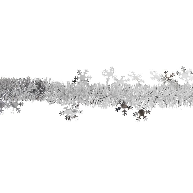 50' x 2" Christmas Tinsel Garland with Snowflakes - Unlit