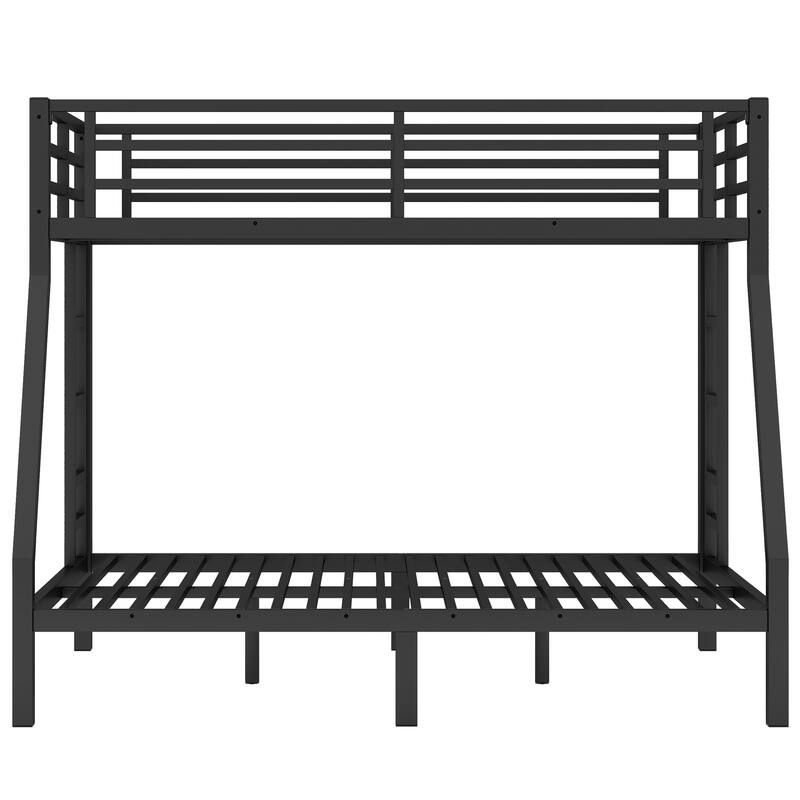 Roomfitters Metal Twin over Full Bunk Bed, Heavy Duty Space Saving Frame with Ladder and Guardrails, Black