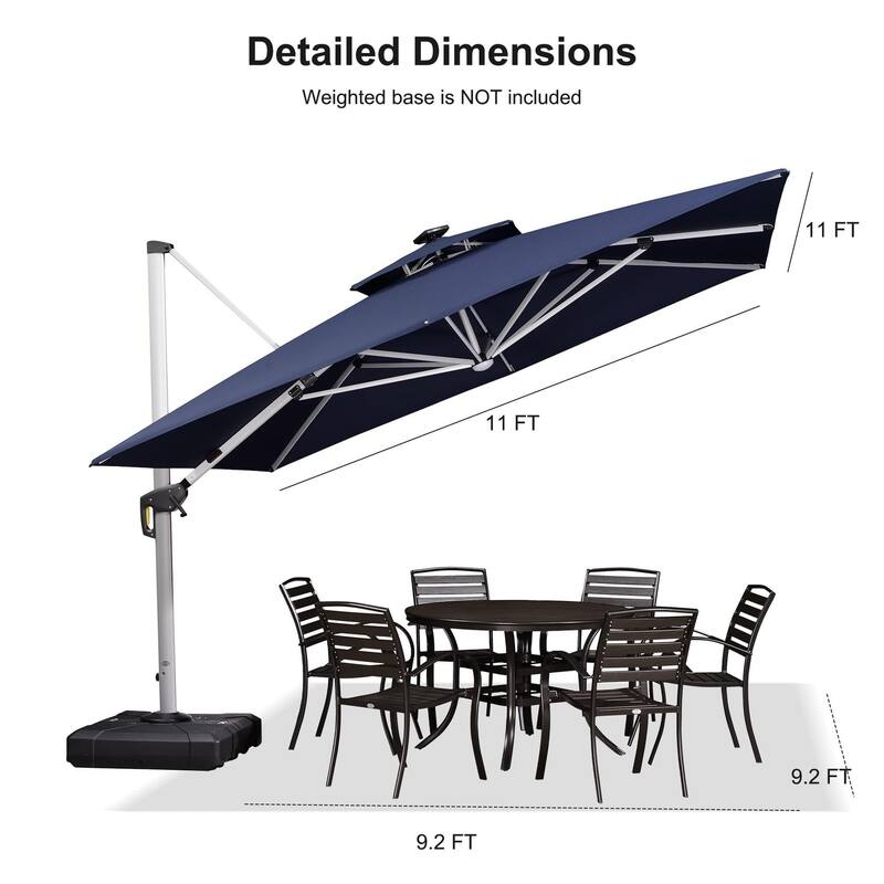 PURPLE LEAF Double Top 9/10/11/12ft Square Outdoor Patio Cantilever Umbrellas with Lights