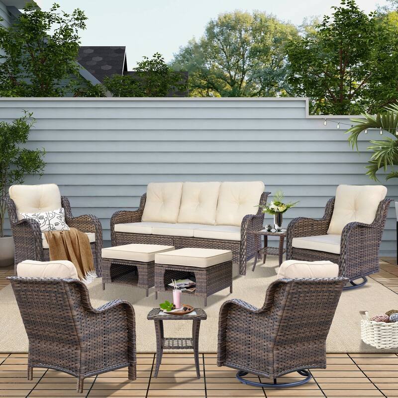 Outdoor Patio Furniture Set Brown Wicker Patio Conversation Seating Sets - 9 Piece