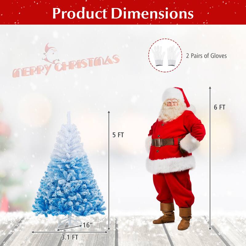 Gymax Artificial Christmas Tree Hinged Snow Flocked Xmas Tree w/ Lush
