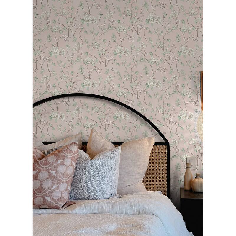 NuWallpaper Chinoiserie Garden Pink Peel and Stick Wallpaper