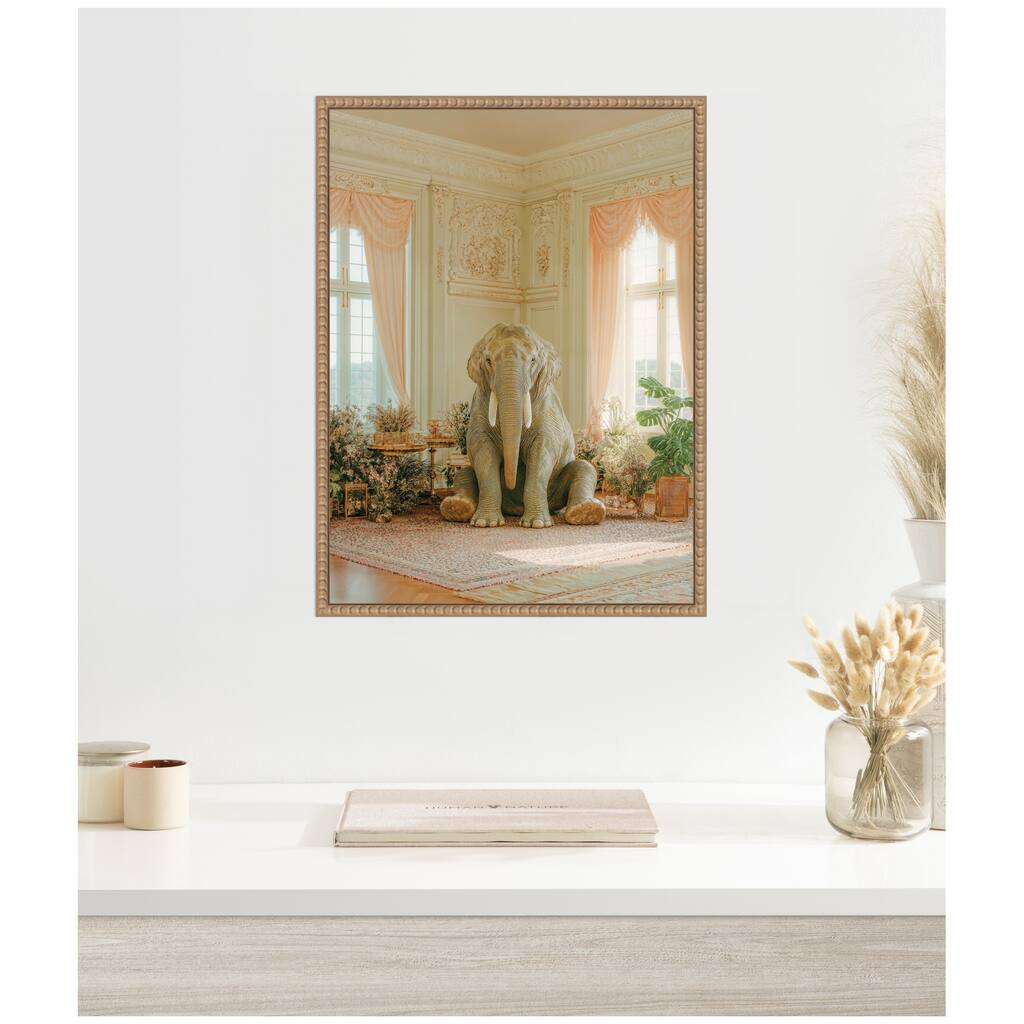 Kate and Laurel Lazy Elephant Sitting in His Room by Michael Schauer Framed Canvas Wall Art Print