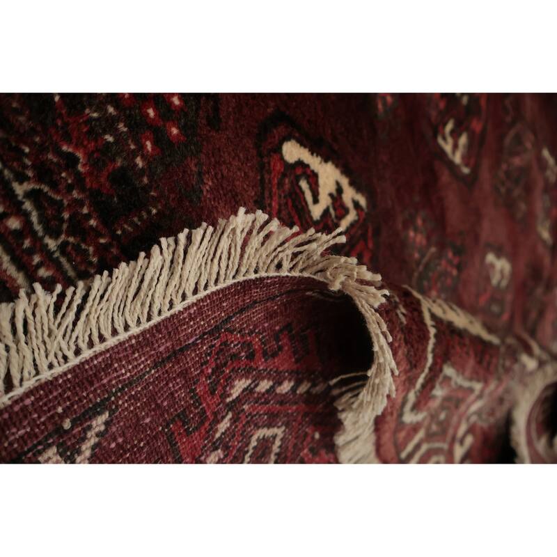 Hand Knotted Oriental 100% Wool Carpet Traditional Geometric Red Bokhara Area Rug - 9' 7'' X 7' 1''