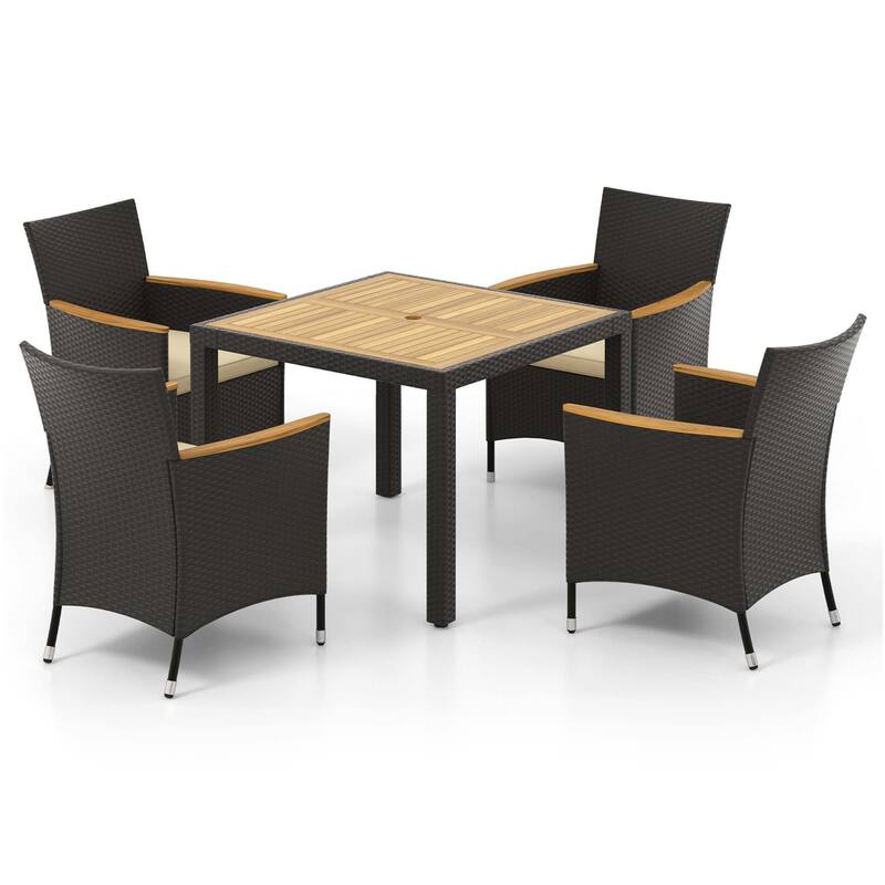 Costway 5 PCS Patio Dining Table Set for 4 Rattan Conversation Set - See Details