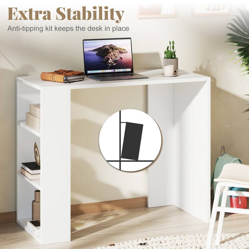 36 Inch White Computer Desk with Storage Shelves for Home Office
