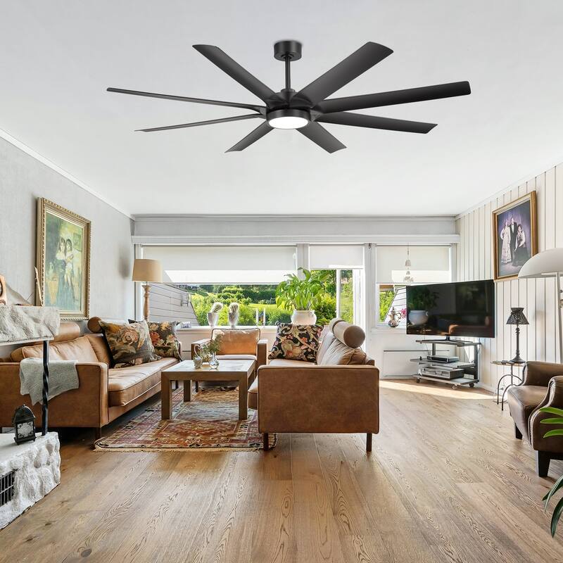 Large 72" 8-Blade Integrated LED Ceiling Fan with Light and Remote