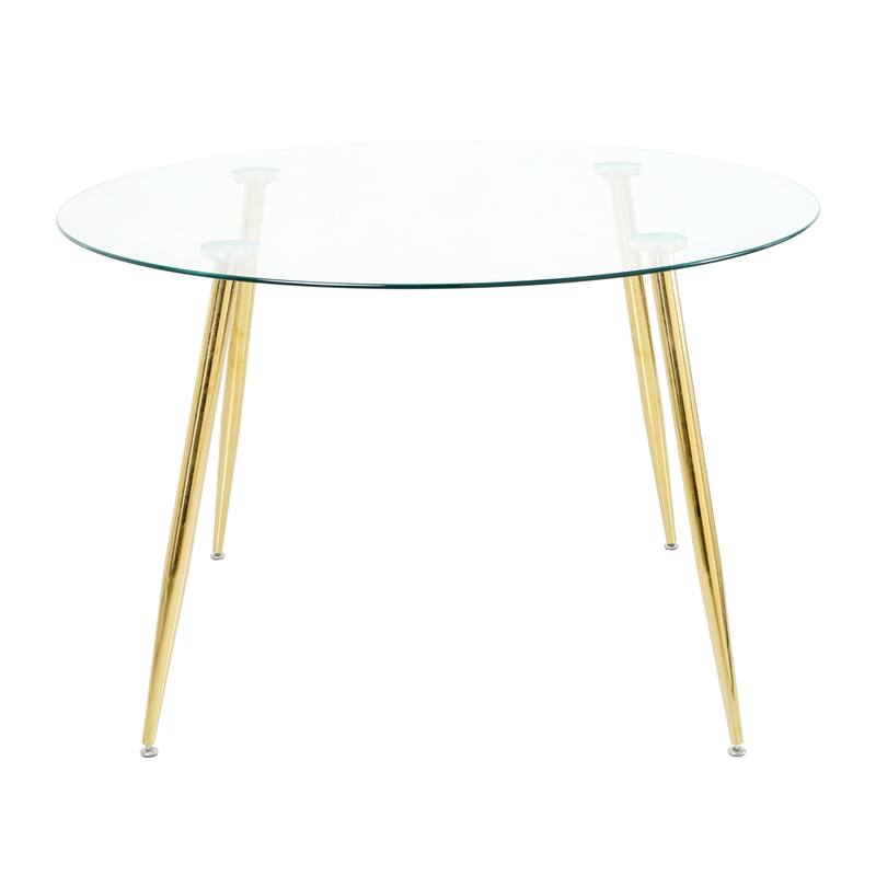 47.2" Luxury Glass Dining Table Set for 4, Circle Kitchen Table with 4 PU Chairs, 5-Piece Modern Dining Table and Chair Set