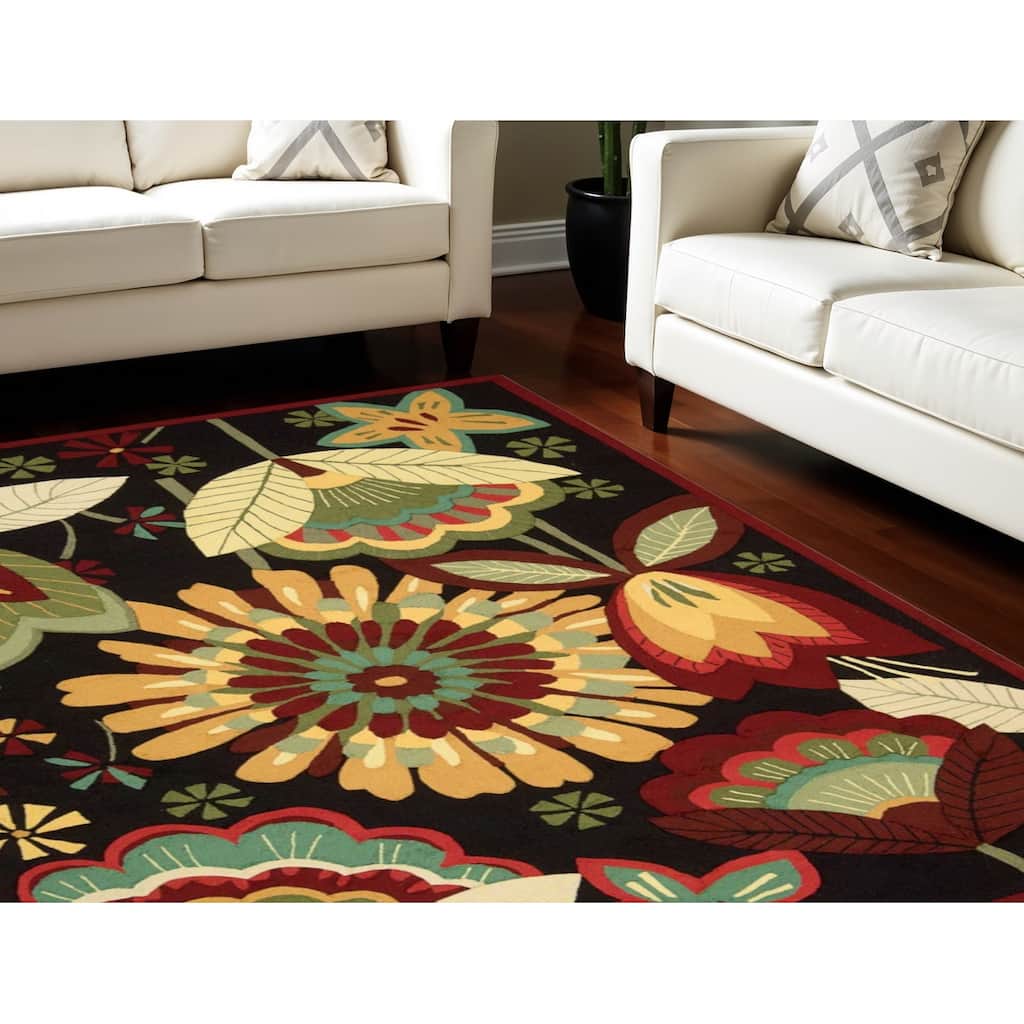 Floral Traditional Stain Resistant Low Pile Area Rug - 126' X '96' X '0.25
