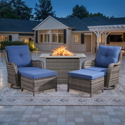 5 Piece Patio Furniture with Fire Pit Table - Grey