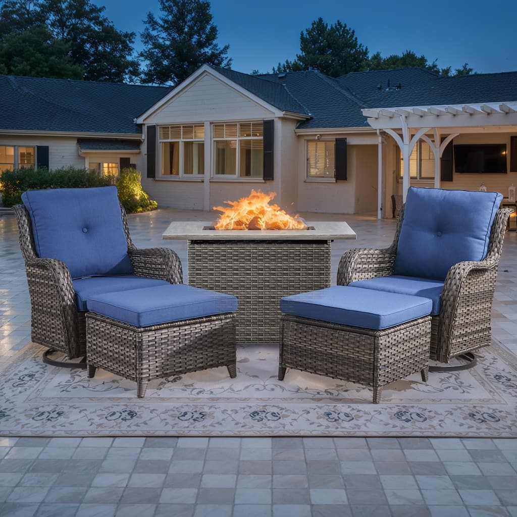 5 Piece Patio Furniture with Fire Pit Table - Grey