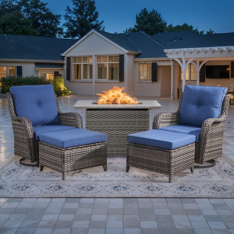 Fire Pit Table with Siwvel Chair Ottomans - Blue - Grey