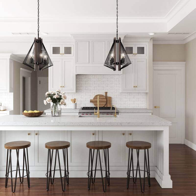 Brio Lighting Zenith Black & Wood Modern 4 Light Pendant Light