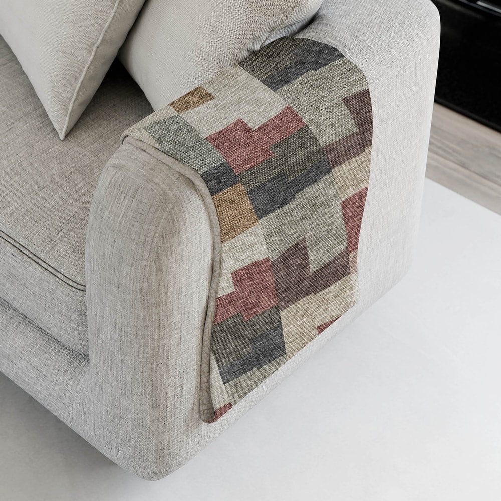 Premium Machine Washable Modern Blocks Sherpa Throw Blanket