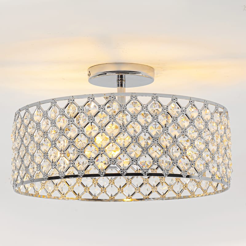 15" Modern Glam 3-Light Crystal Semi Flush Mount Ceiling Lights
