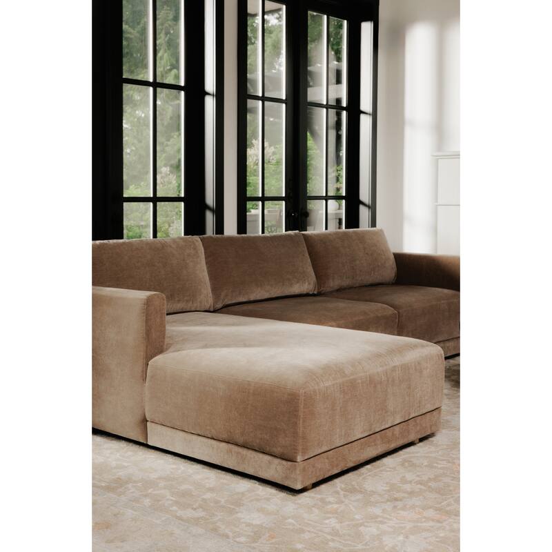 NADAAL STUDIOS Nyver Left-Facing Sectional, Deep Seat Layout with Oak Legs and Textured Polyester Upholstery, Camel