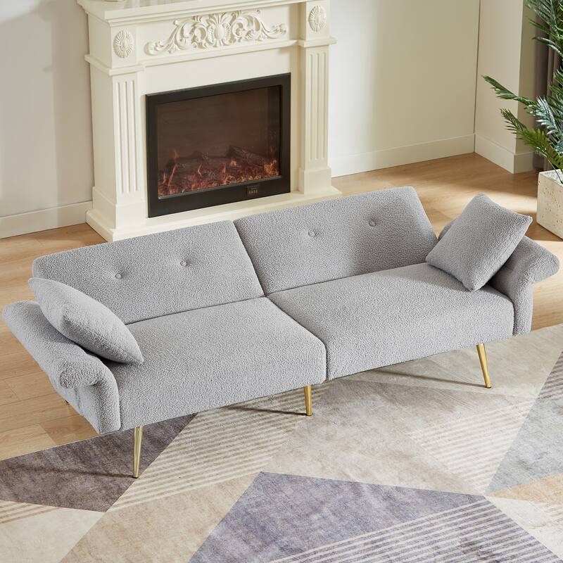 Grey Convertible Sofa Loveseat Sleeper Sofa Couch with Reclining Backrest, Sofa Bed Upholstered Sofa with Pillows