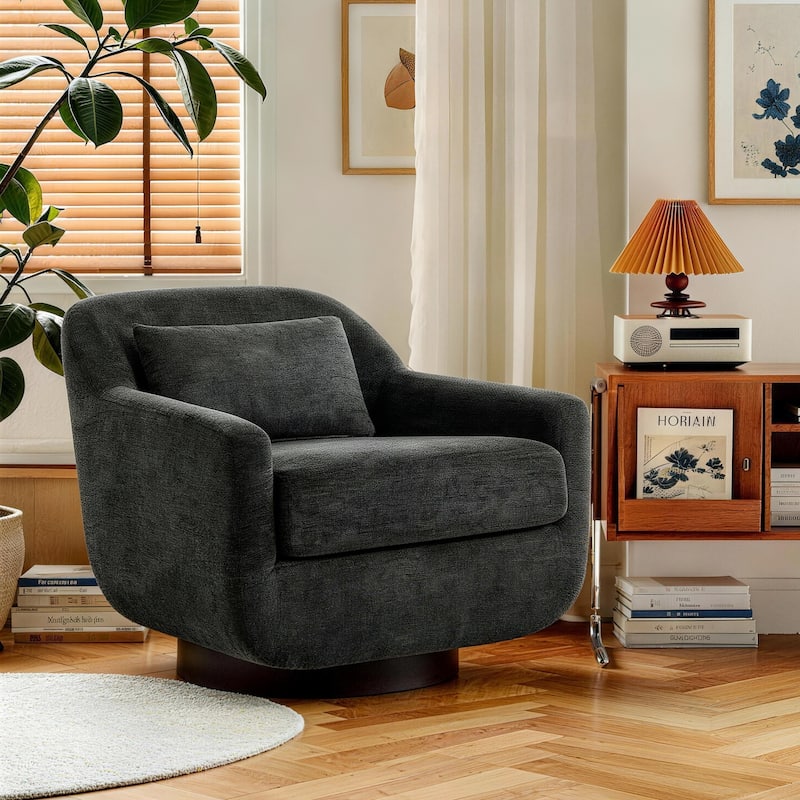 Miles Chenille Scandinavian Swivel Lounge Armchair