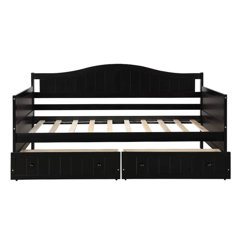 Arched Backrest Daybed Wood Slat Support Sofa Bed with 2 Drawers or Trundle Bed, Classic Twin Daybed Frame