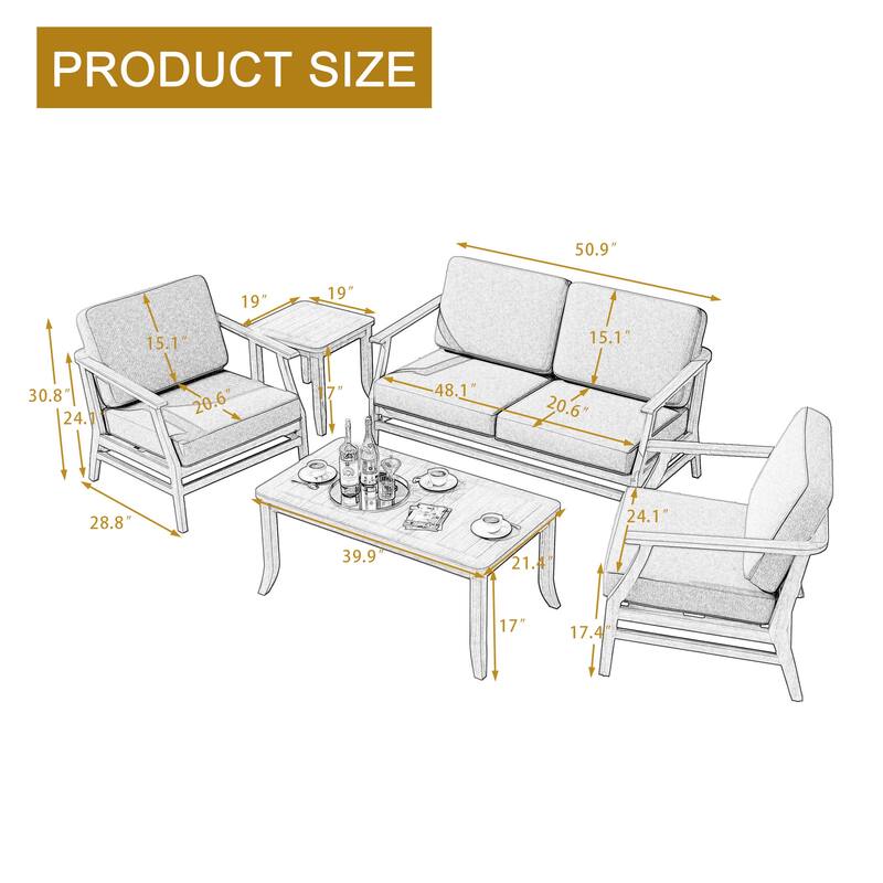 Outdoor Conversation Set Patio Chair, Loveseat with Tables