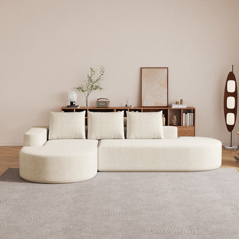 Roomfitters 108.5" Modern Curved Chenille Sectional Sofa, Modular L-Shaped Couch with 3 Pillows