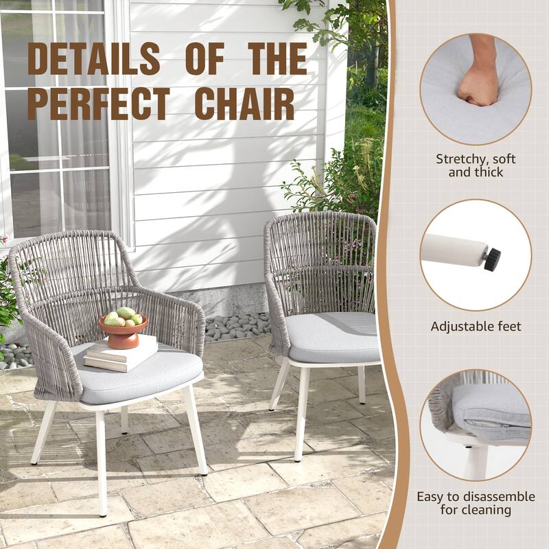Outdoor 2-piece Dining PE Wicker Arm Chair with Cushion