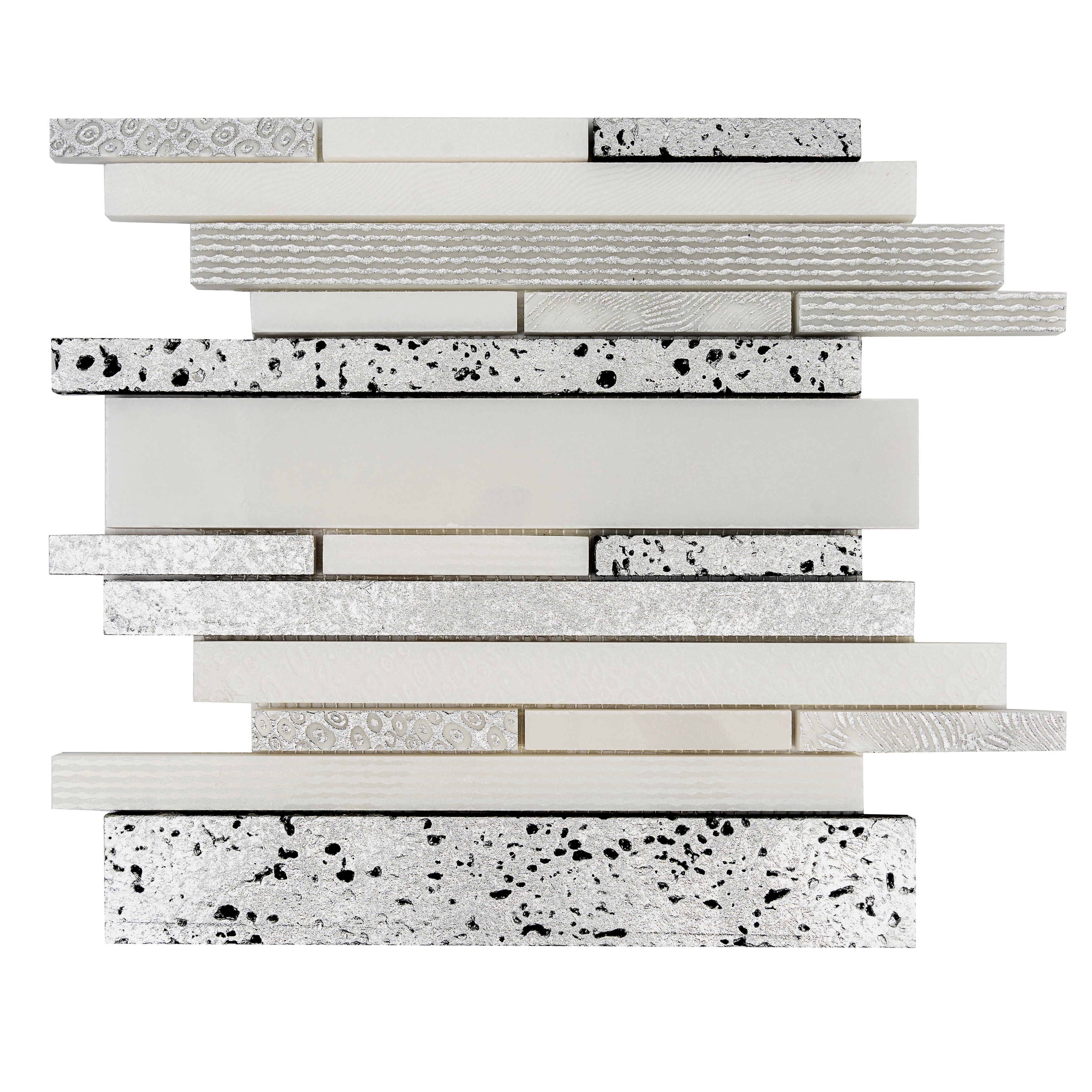 Artisana 12x12 in. White Silver Textured, Foiled Stone Linear Stack Mosaic Wall and Floor Tile (4.83 sq ft/case, 5-Pack)