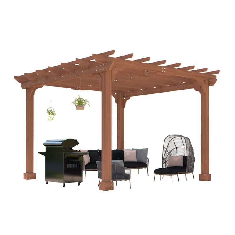 VEIKOUS Outdoor Cedar Wood Pergola Gazebo Kit with Flat Roof Trellis for Patio, Deck, Garden and Backyard