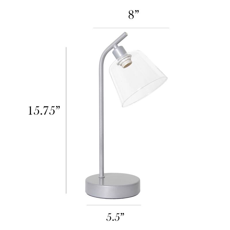 Angled Desk Lamp with Clear Ribbed Glass Shade - 15.75" - Silver