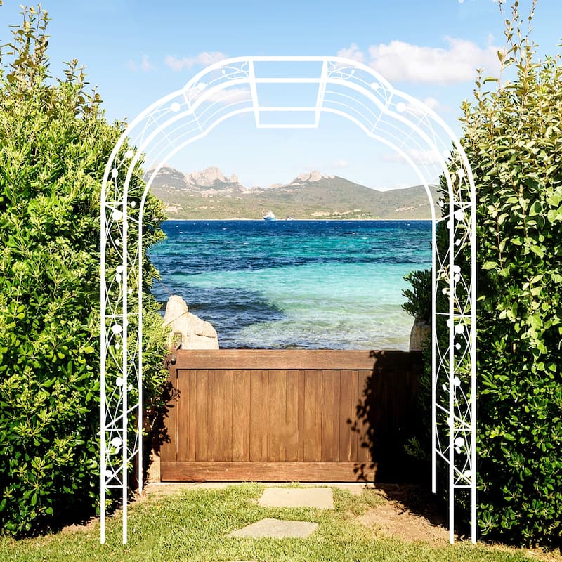 Metal Garden Arch "W74.4 x H98.4" Garden Arbor Trellis Climbing Plants Support Rose Arch Outdoor Arch Cream White